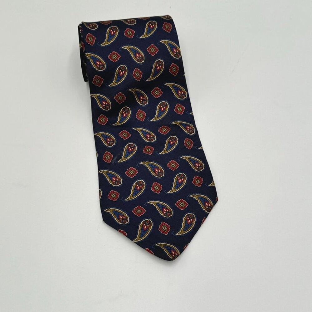 Harvé Benard Men's Navy Tie Pure Silk Paisley Printed Made In USA